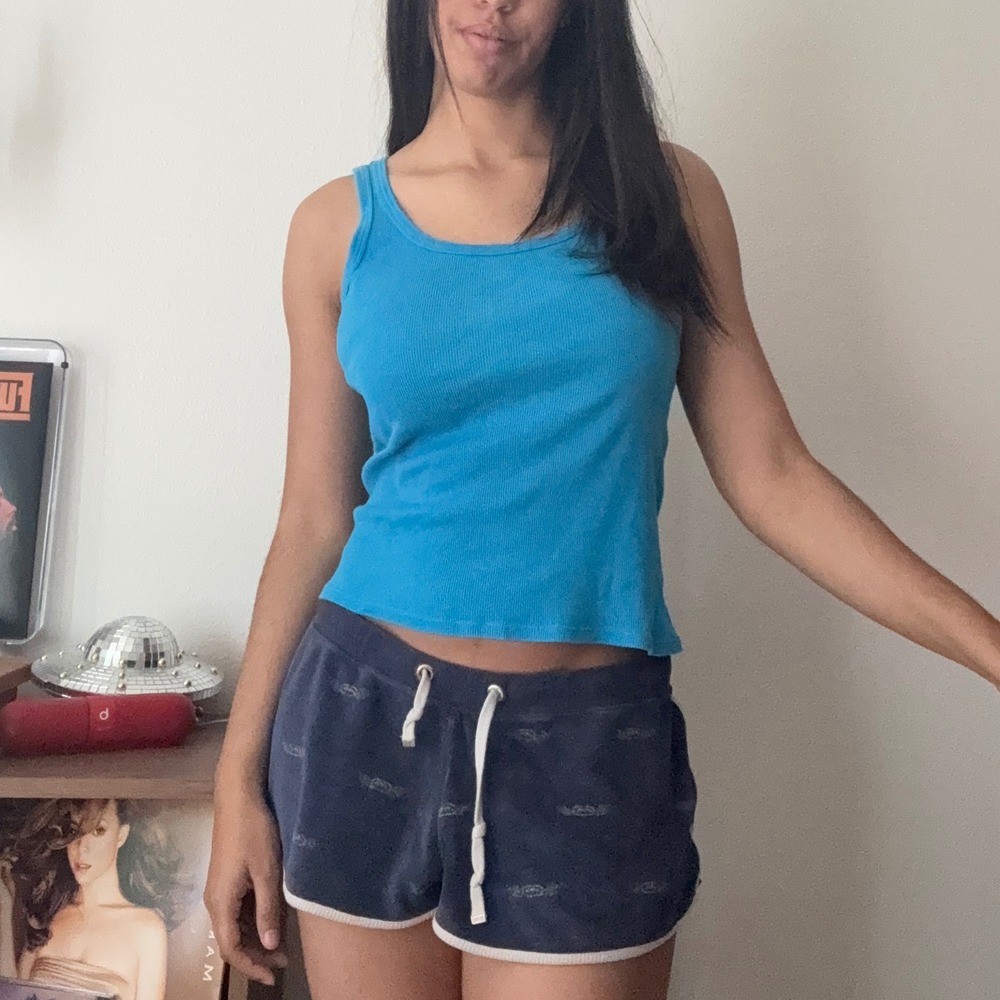 Gap Favourite Ribbed Tank Top Bright Blue Scoop Neck 100% Cotton‎ Size M